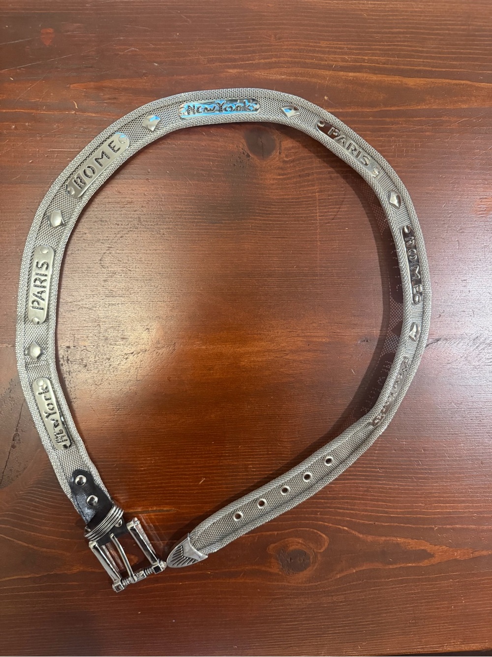 Vintage Mesh Metal Leather New York Paris Rome belt 36